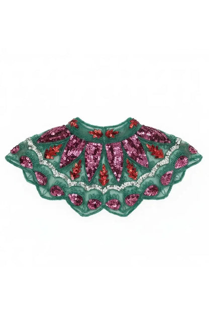 Cuello Joya Zardozi Verde, Fucsia y Rojo