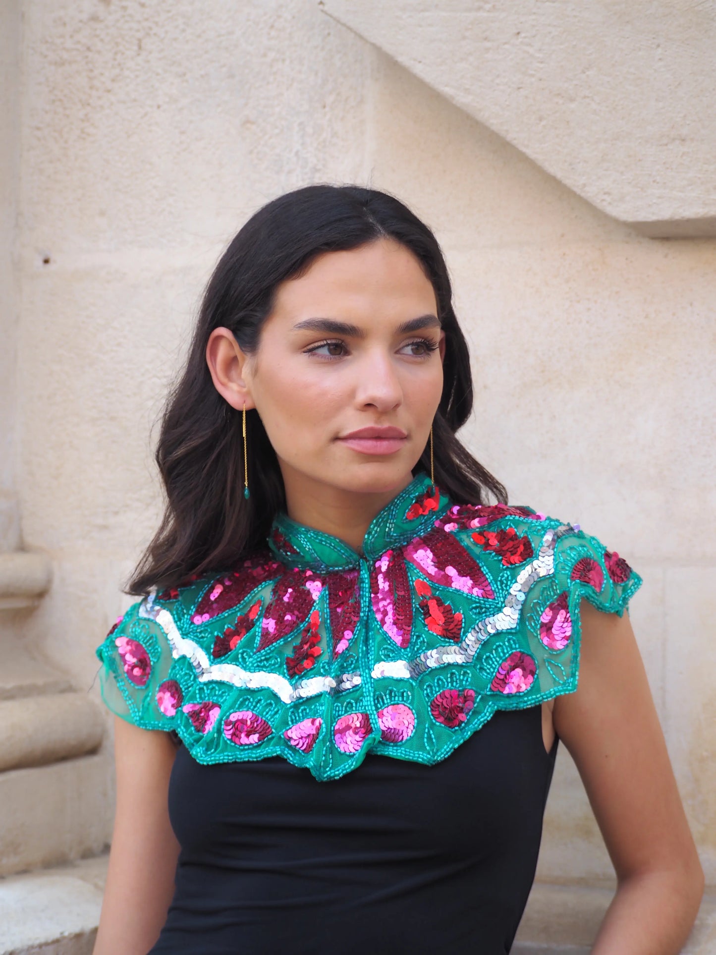 Zardozi Jewel Collar in Green, Fuchsia and Red