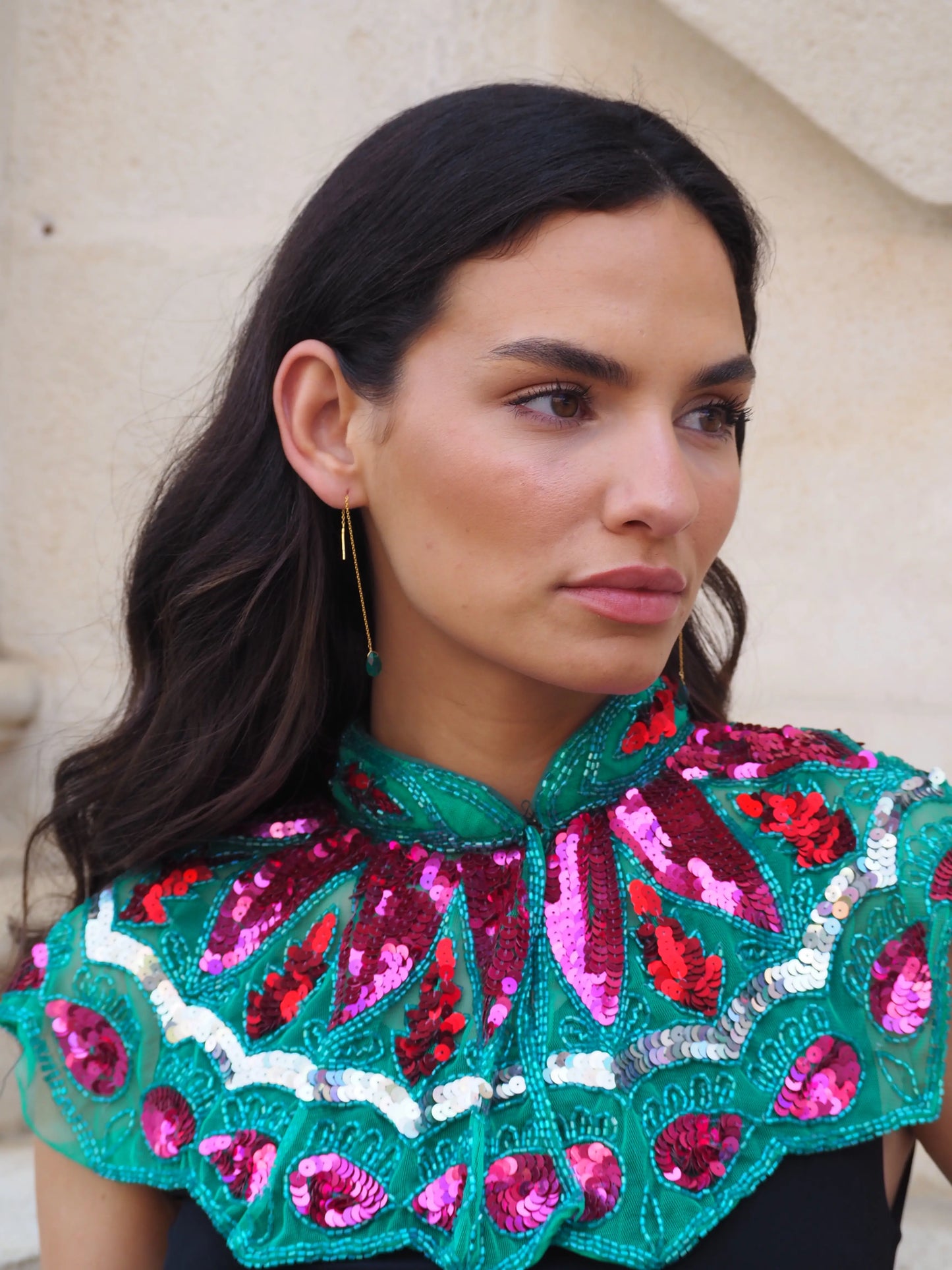 Zardozi Jewel Collar in Green, Fuchsia and Red