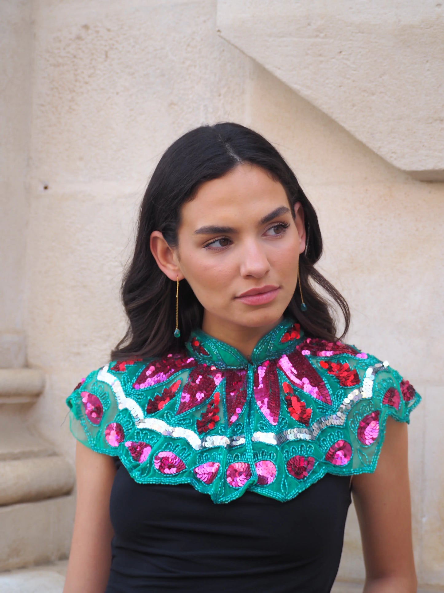 Zardozi Jewel Collar in Green, Fuchsia and Red