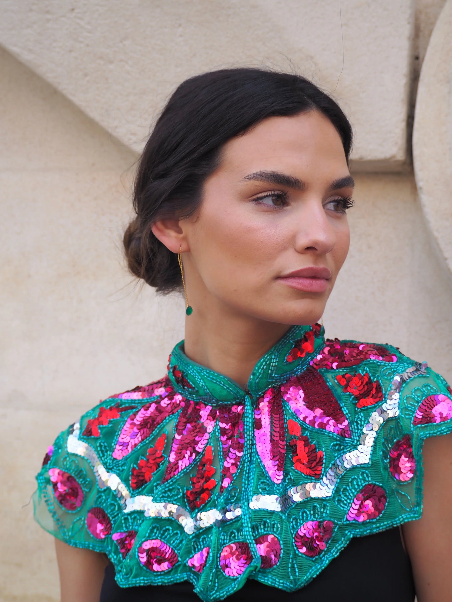 Zardozi Jewel Collar in Green, Fuchsia and Red