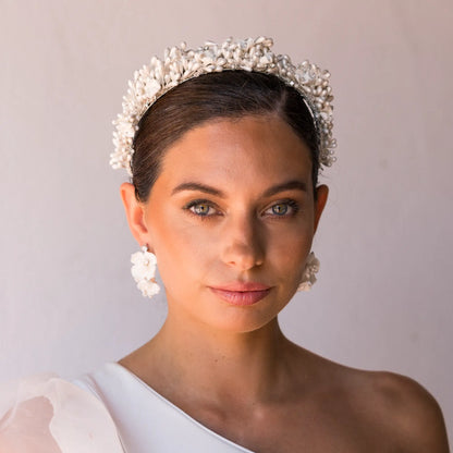 Diadema Delis Plata Flores y Gotas Blanca