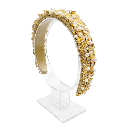 Diadema Marieta Dorada y Perlas