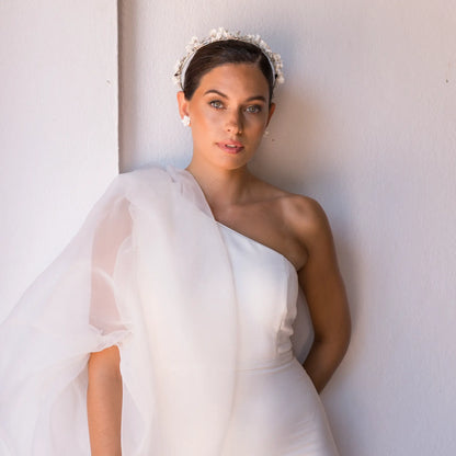 Diadema Noelia Plata Doble Flores Blanca