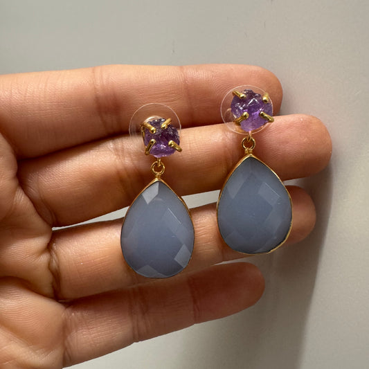 Pendientes Rubor Rough Morado y Azul claro - Black One