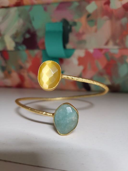 Brazalete Caliza Amarillo y Verde Agua Amazonita