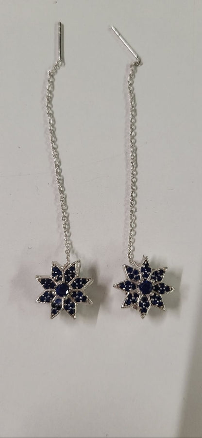 Pendientes Cadena Star Plata Azul Shine