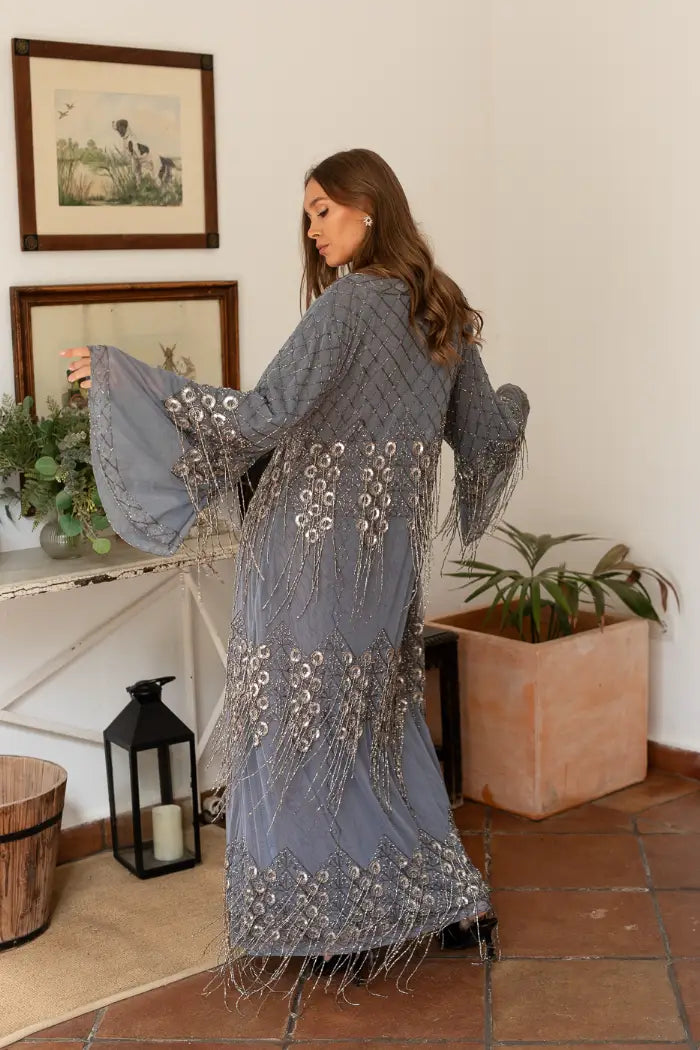 Kaftan Largo Joya Gris y Plateado