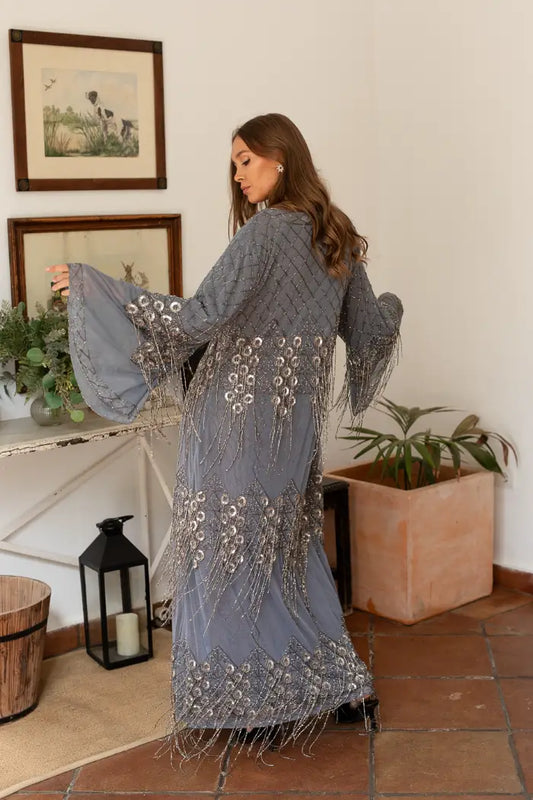 Kaftan Largo Joya Gris y Plateado