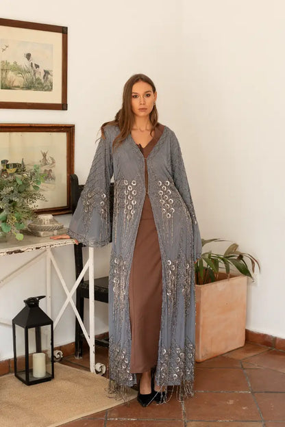 Kaftan Largo Joya Gris y Plateado