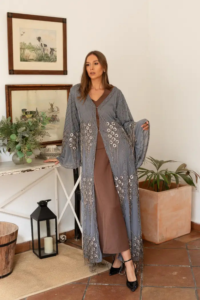 Kaftan Largo Joya Gris y Plateado