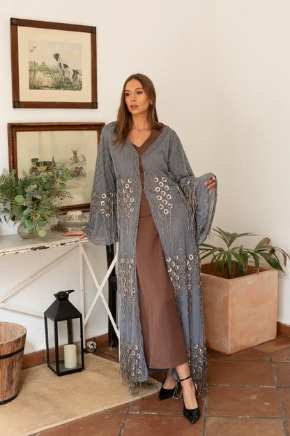 Kaftan Largo Joya Gris y Plateado