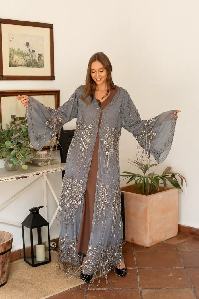 Kaftan Largo Joya Gris y Plateado