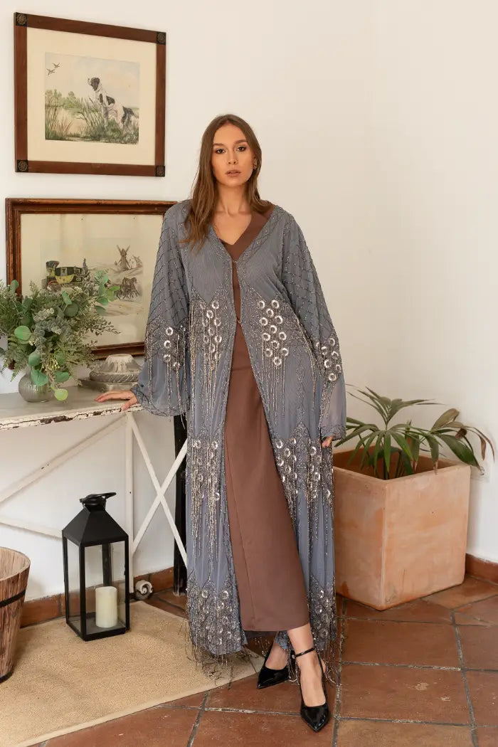 Kaftan Largo Joya Gris y Plateado