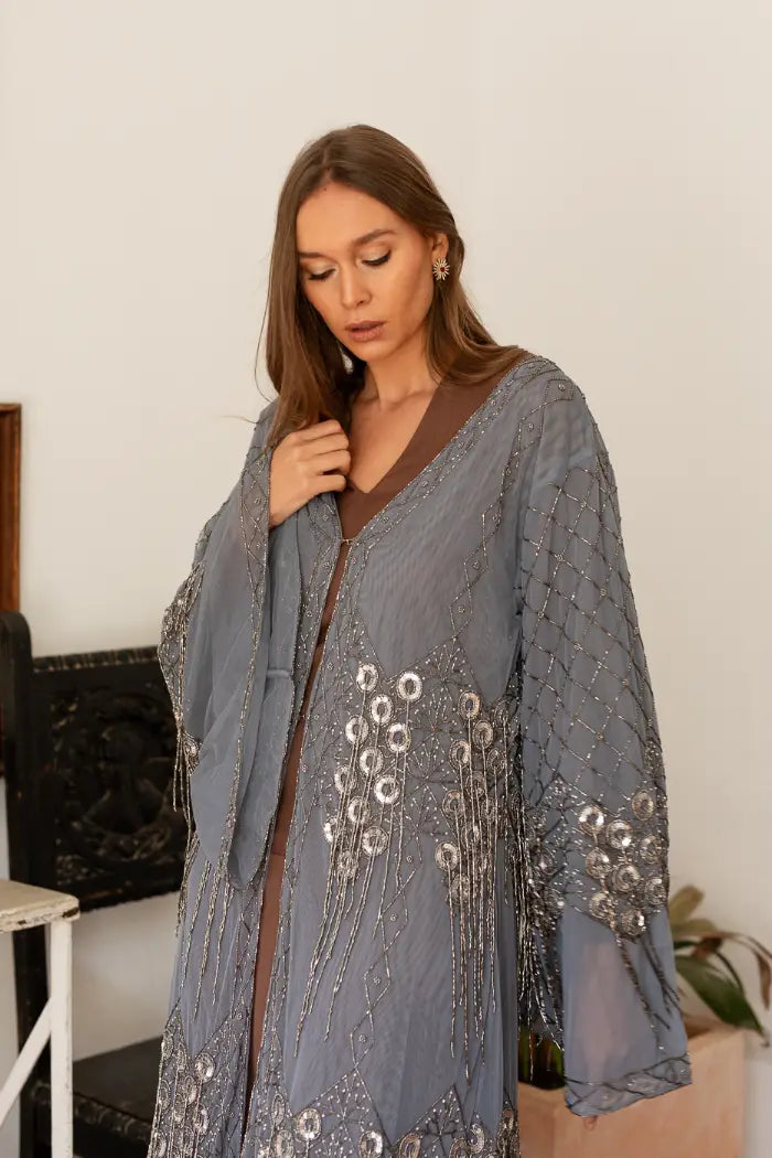 Kaftan Largo Joya Gris y Plateado