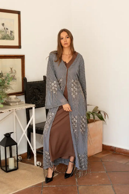Kaftan Largo Joya Gris y Plateado
