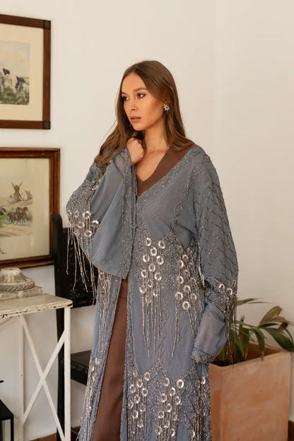 Kaftan Largo Joya Gris y Plateado