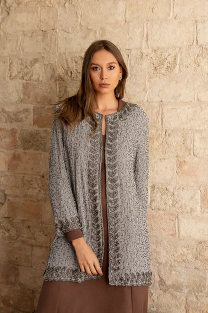 Kaftan Midi Joya Gris y Plateado