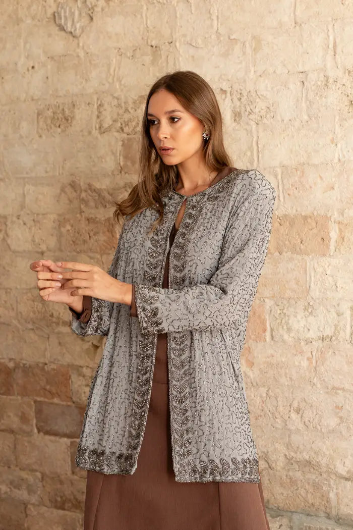 Kaftan Midi Joya Gris y Plateado