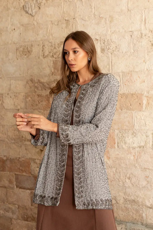 Kaftan Midi Joya Gris y Plateado