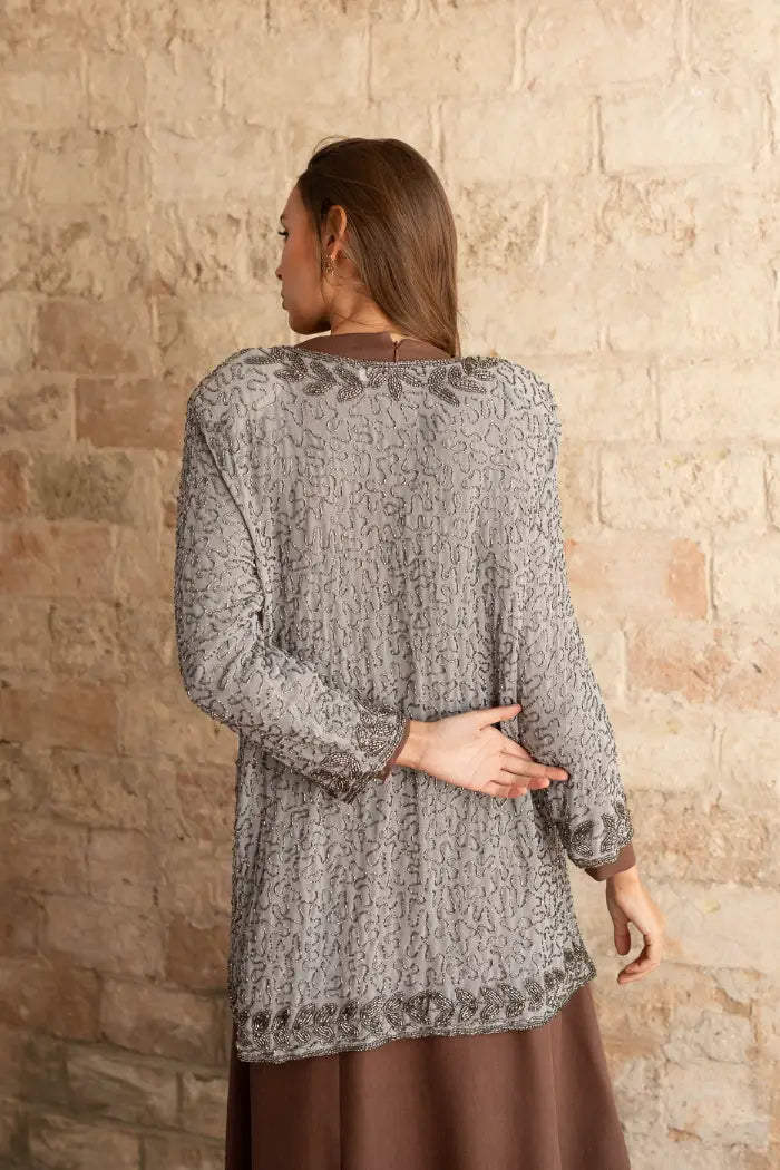 Kaftan Midi Joya Gris y Plateado