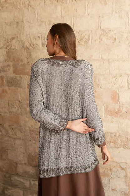 Kaftan Midi Joya Gris y Plateado