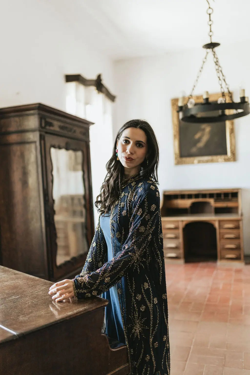 Kaftan Largo Joya Firmamento Azul y Dorado