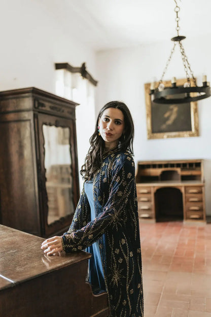Kaftan Largo Joya Firmamento Azul y Dorado