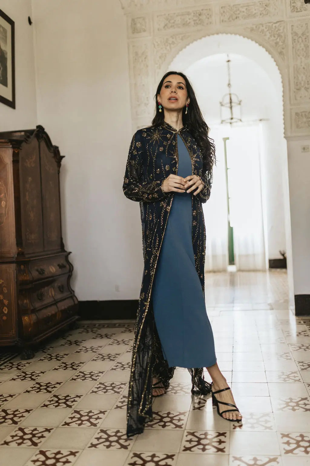Kaftan Largo Joya Firmamento Azul y Dorado