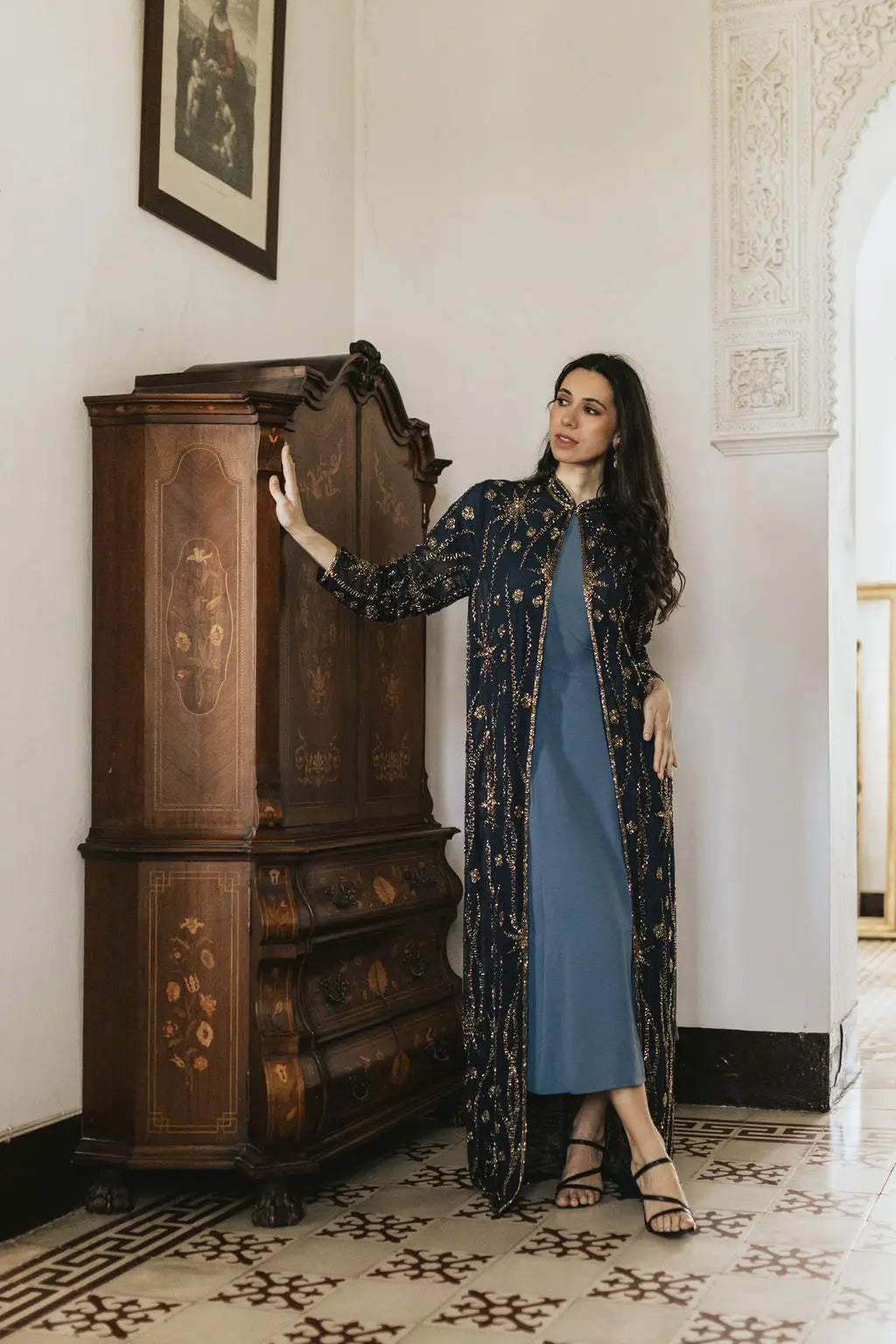 Kaftan Largo Joya Firmamento Azul y Dorado