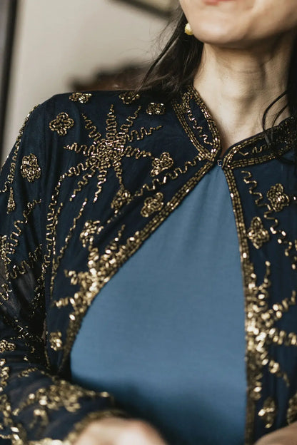 Kaftan Largo Joya Firmamento Azul y Dorado