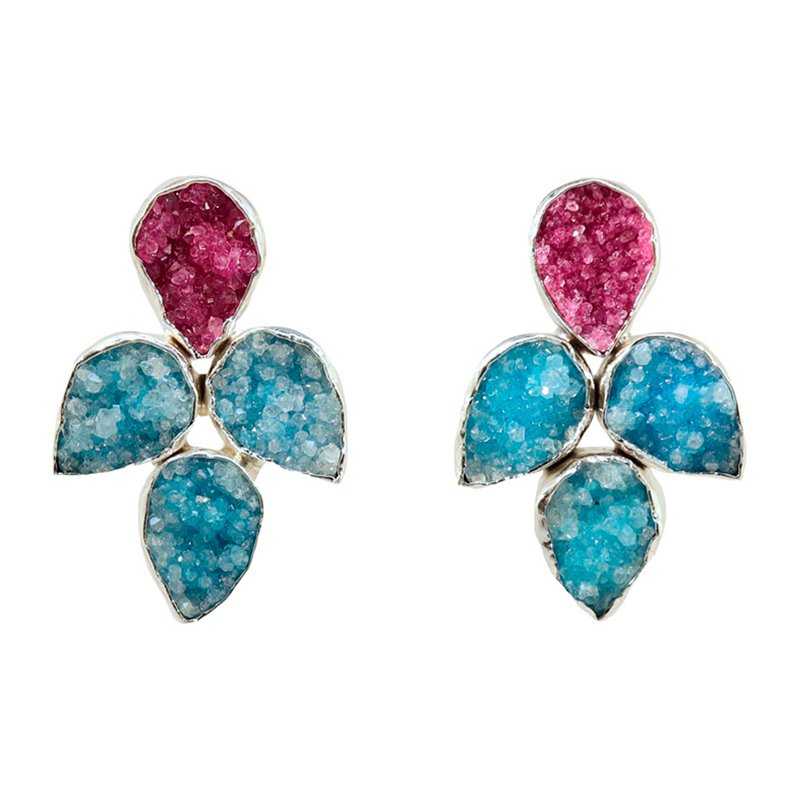 Pendientes Mairea Plata Fucsia y Azul Turquesa