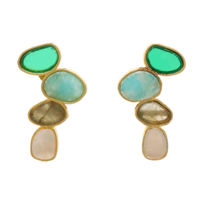 Matrix Pendientes Genís Big Verde, Amazonita, Labradorita y Blanco nacar