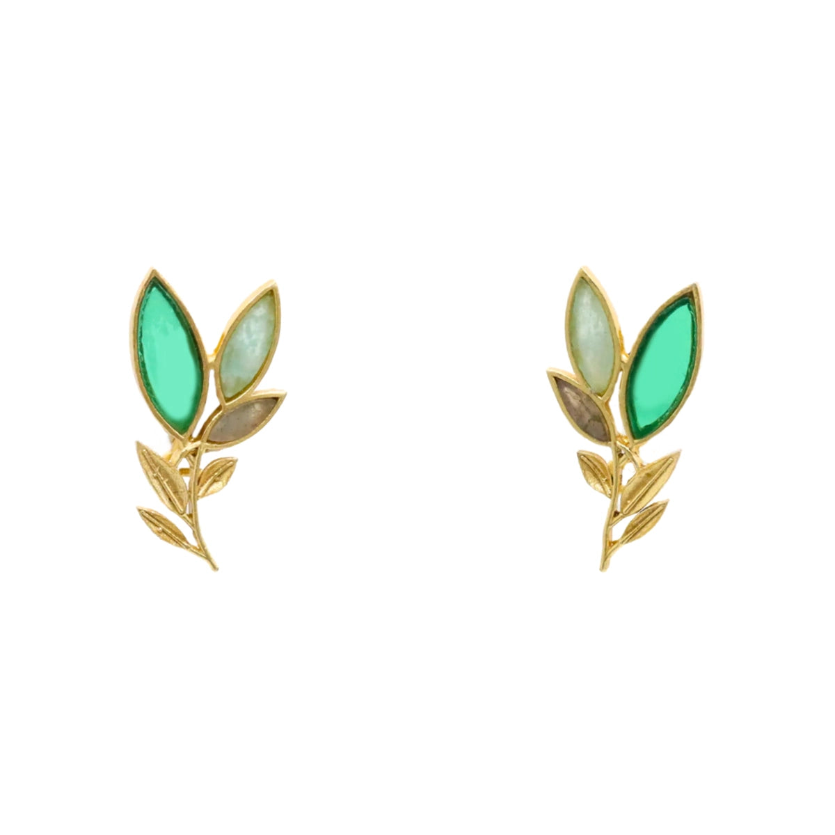 Matrix Pendientes Leaves Verde, Amazonita y Labradorita