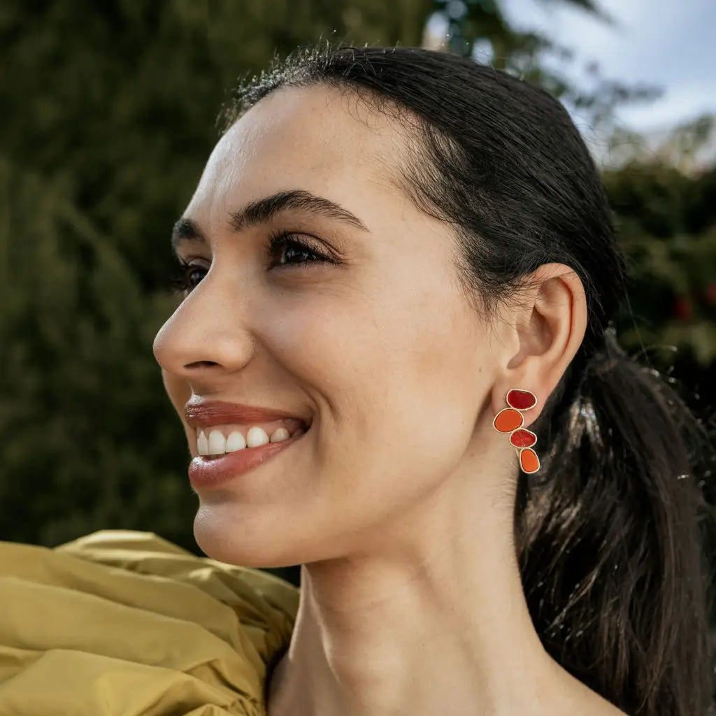 Matrix Pendientes Genís Small Rubí y Rojo coral