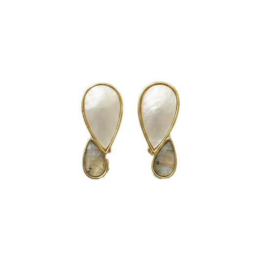 Matrix Pendientes Nexus Blanco Nácar y Labradorita