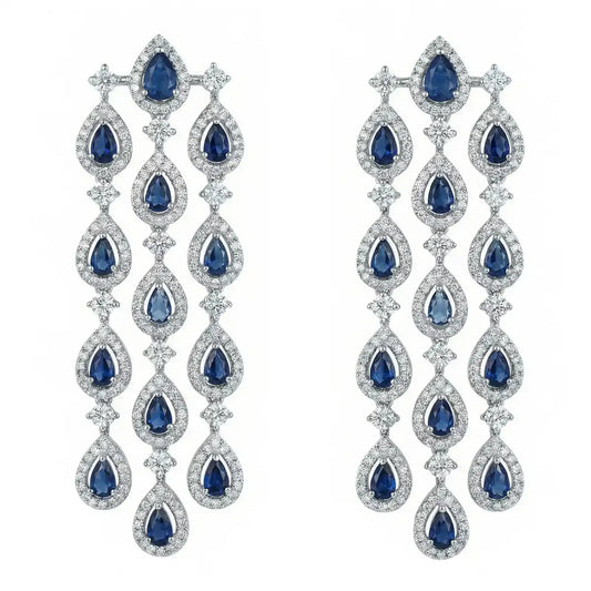 Pendientes Chandelier Plata Azul