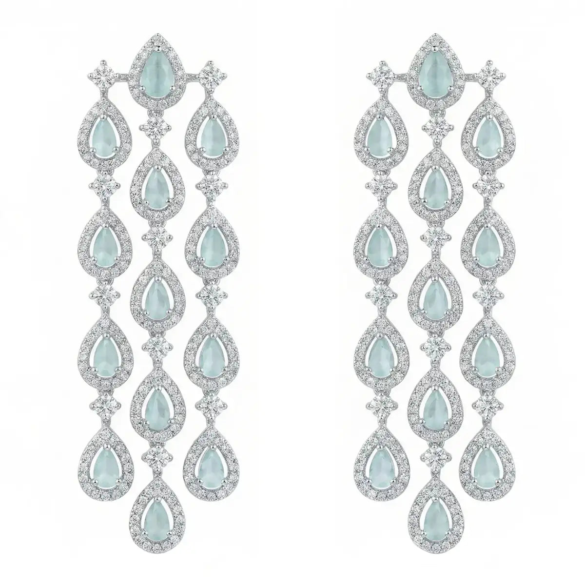 Pendientes Chandelier Plata Verde Agua