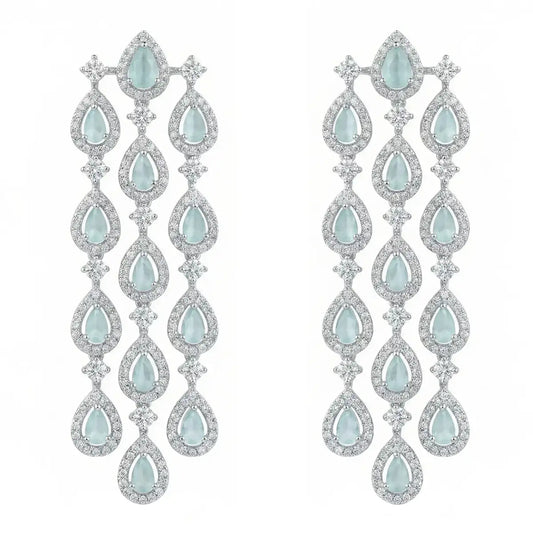 Pendientes Chandelier Plata Verde Agua