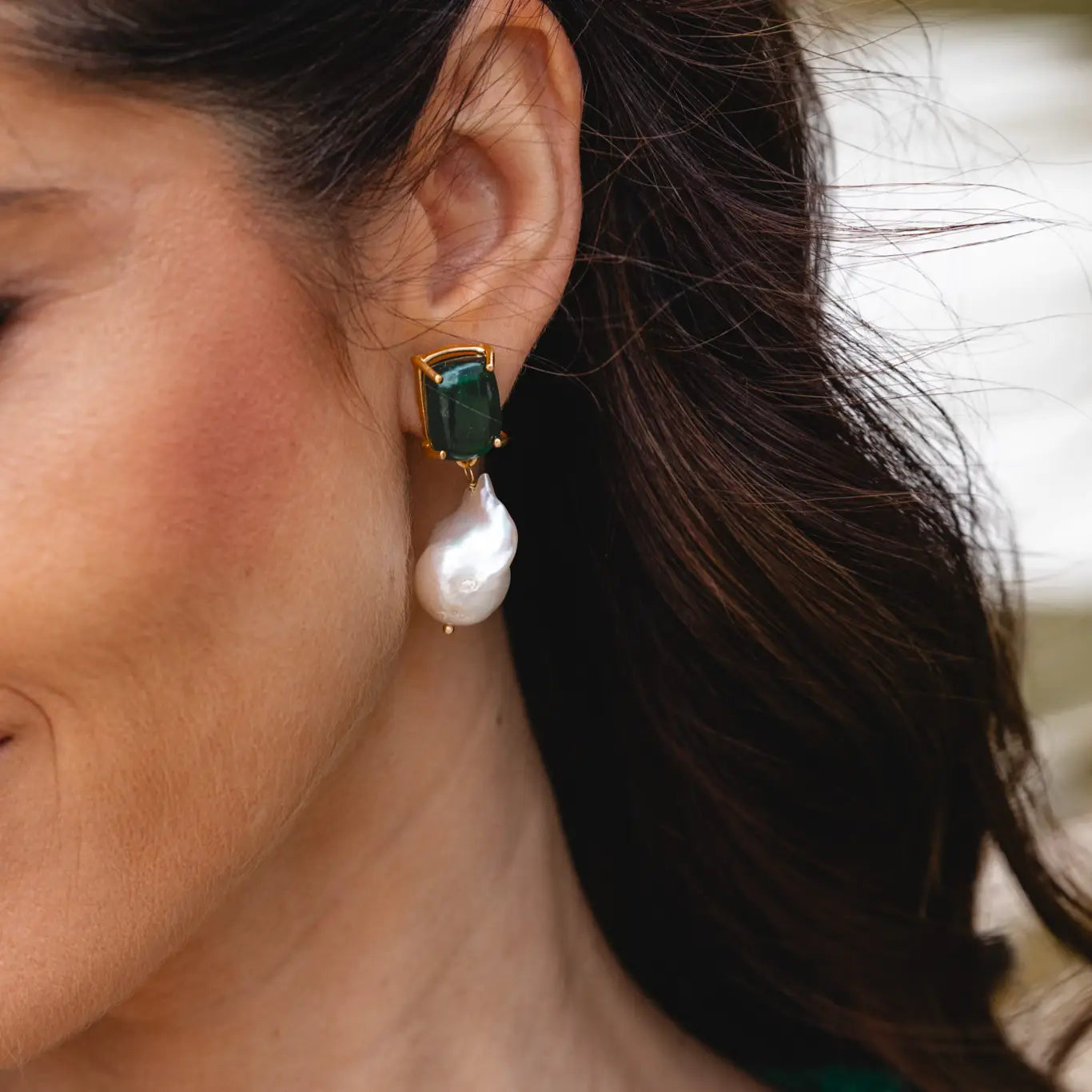 Green Tide and Pearl Earrings