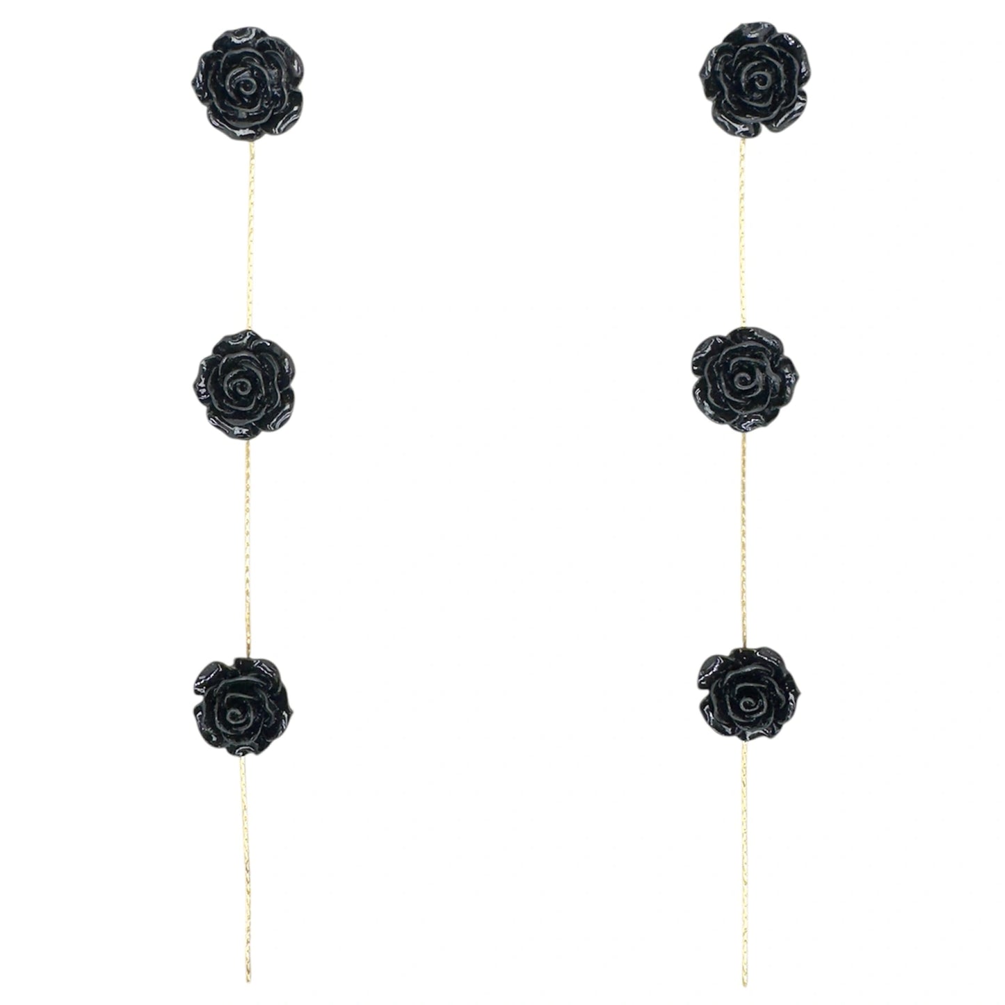 Pendientes Rociera 3 Flores Negro