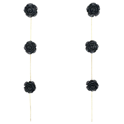 Pendientes Rociera 3 Flores Negro