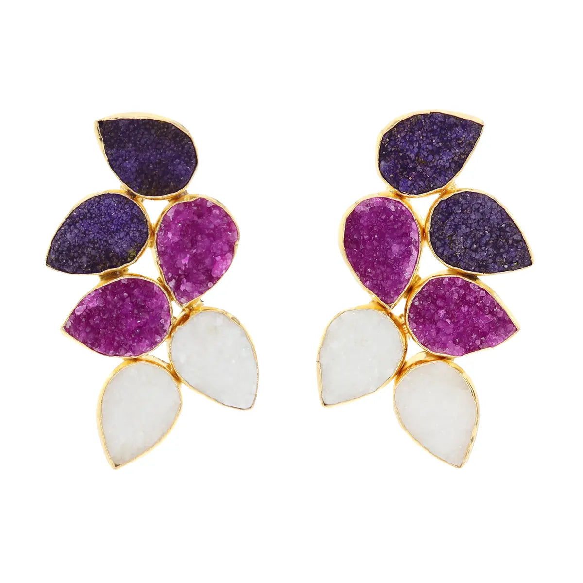 Pendientes Trópico Azul Morado, Fucsia y Blanco