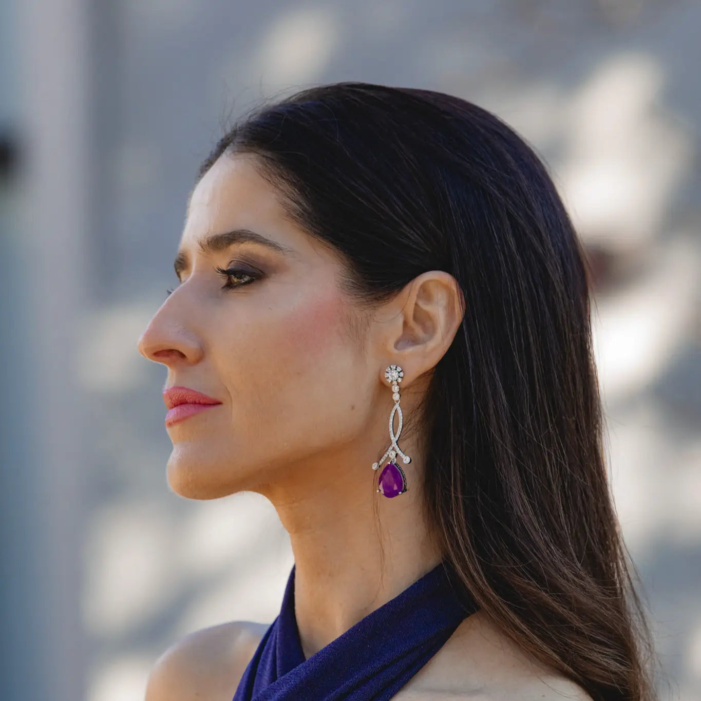 Pendientes Enjuto Plata Morado