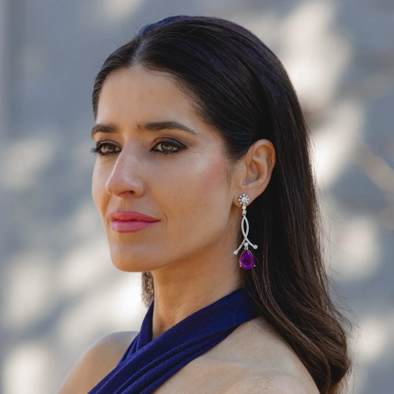 Pendientes Enjuto Plata Morado