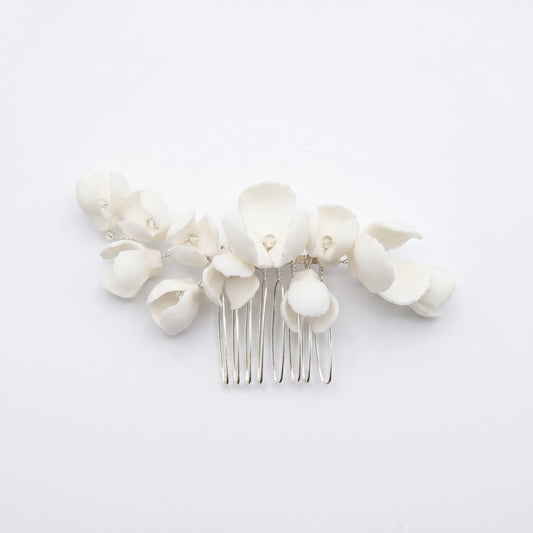 Peinecillo Cerámica Astera Flores Plata Blanco