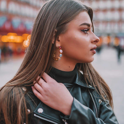 Pendientes Aros Esfera Rubí, Rosa claro y Azul Claro