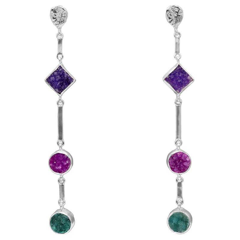 Pendientes Atocha Plata Morado, Fucsia mo y Verde