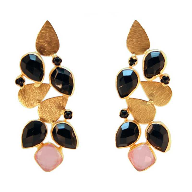 Pendientes Camelia Negro y Rosa Claro