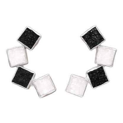 Pendientes Kioto Plata Negro y Blanco